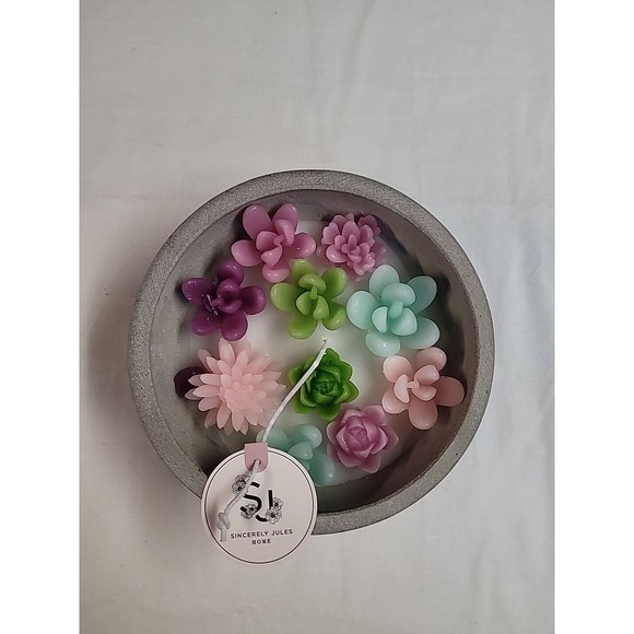 NWT Succulent Flowers Garden Candle Concrete Bowl Sincerely Jules VIRAL‎ TIKTOK - Picture 1 of 10